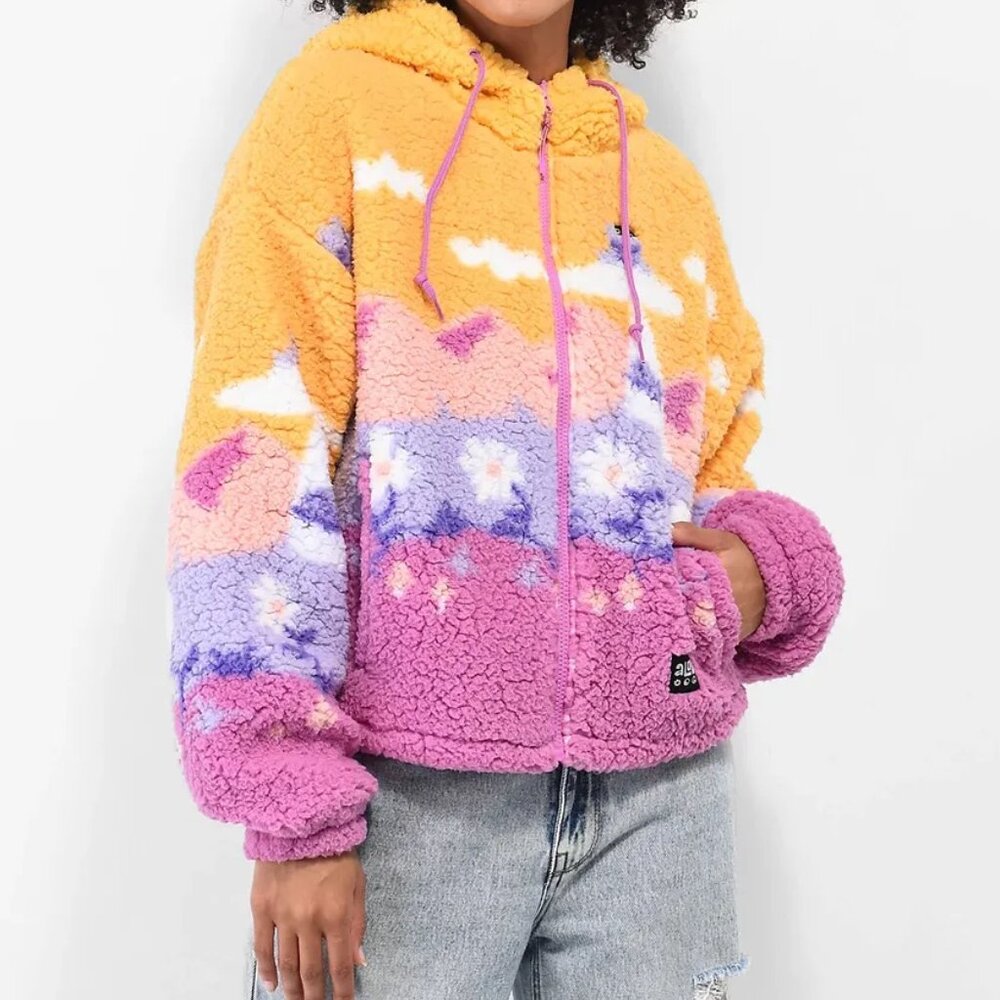 Colorful Sherpa Flower/Alien A.LAB Jacket with Hood